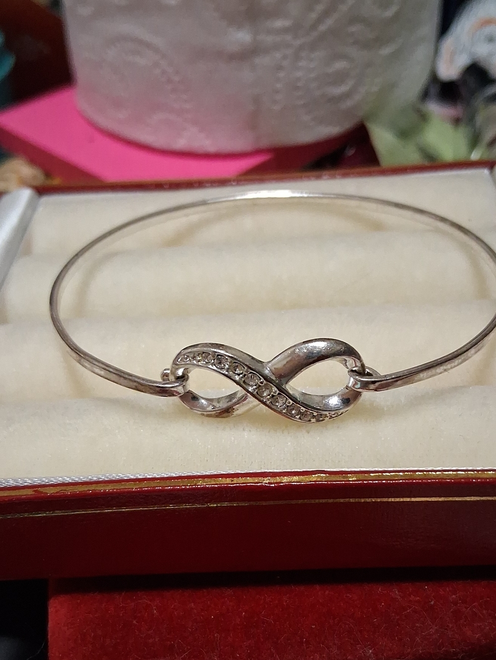 Source Unknown Silver Infinity Crystal Bangle Bracelet
